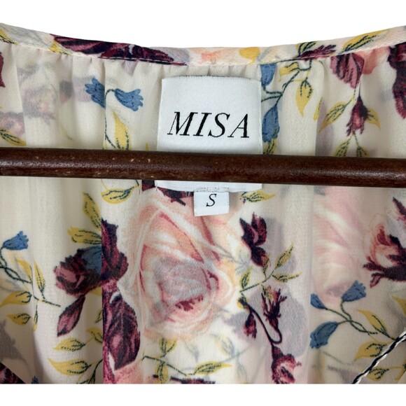 Misa Los Angeles Sia Pink White Chiffon Sheer Floral Blouse Women’s Small - Picture 4 of 10